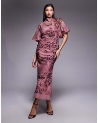 ASOS - Half Wide Sleeve Column Chiffon And Satin Contrast Midi Dress - Lyst