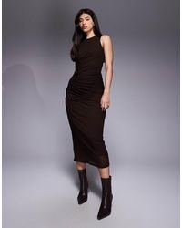 ASOS - Mesh Sleeveless Ruched Seam Detail Midi Dress - Lyst