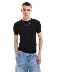 ASOS - Camiseta ajustada negra con cuello redondo - Lyst