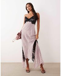 AFRM - Vince Printed Mesh Lace Detail Cross Back Midi Dress - Lyst