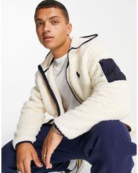 polo ralph lauren player logo curly sherpa full zip moletom com capuz in winter cream