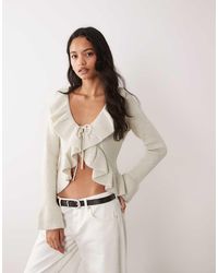 Miss Selfridge - Tie Front Cardigan With Frills - Lyst