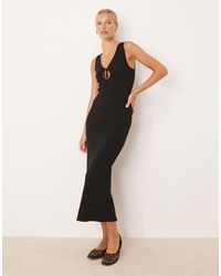 Mango - Compact Knit Midi Tea Dress With Tie Detail - Lyst