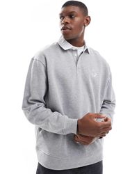 ASOS - Sudadera Gris Jaspeado Extragrande Con Estampado En El Pecho Y Cuello Blanco Tipo Polo En Contraste De - Lyst