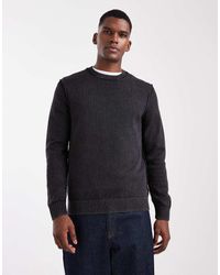 Only & Sons - Jersey Negro Lavado Con Cuello Redondo Y Costura A La Vista De Punto De - Lyst