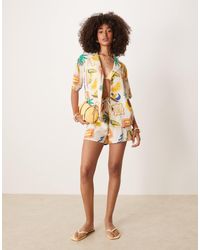 ASOS - – shorts aus leinenmix mit tropischem print, kombiteil - Lyst