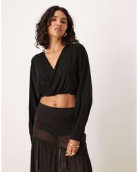 ASOS - Wrap Front Long Sleeve Batwing Top - Lyst