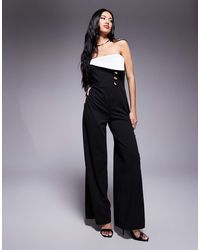 River Island - Contrast Trim Bandeau Jumpsuit - Lyst