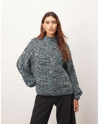 ARRANGE - Cable Knit High Neck Jumper With Volume Sleeve - Lyst