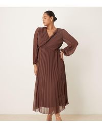 ASOS - Asos Design Curve Twist Detail Wrap Front Pleated Midi Dress - Lyst