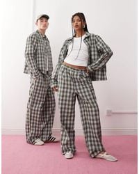 Reclaimed (vintage) - – grün karierte unisex-hose mit weitem bein, kombiteil - Lyst