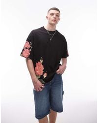 TOPMAN - Premium Extreme Oversized Fit T-Shirt With Floral Embroidery Print - Lyst