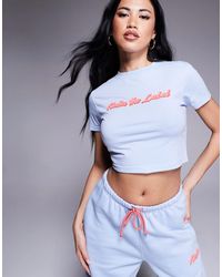 Kaiia - Puff Printed Logo Cropped Baby Tee Co-ord - Lyst