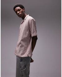 TOPMAN - Short Sleeve Relaxed Revere Textu Stripe Shirt - Lyst