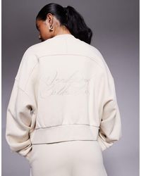 ASOS - Weekend Collective Heavyweight Zip Through Bomber Jacket Sweat With Back Scribble Graphic - Lyst