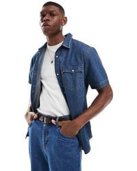 Levi's - Camisa Vaquera Holgada De Estilo Wéstern De Manga Corta Con Y Bordado De Paisaje En La Espalda De -Azul - Lyst