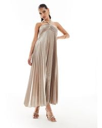 Mango - Halterneck Pleated Midi Dress - Lyst