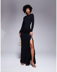 ASOS - Vestito Lungo A Maniche Lunghe Con Gonna A Ruota E Volant - Lyst