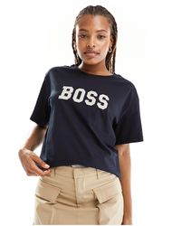 BOSS - Boss - t-shirt navy con logo vivace - Lyst