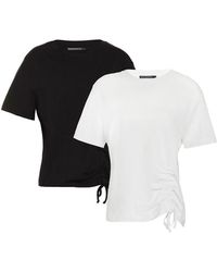 French Connection - 2 Pack Cotton Ruched Seam Crew Neck Short Sleeve Tops - Lyst