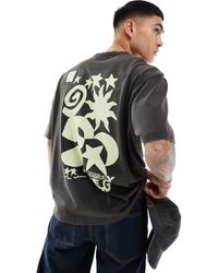 ASOS - Camiseta negra extragrande con estampado artístico abstracto en la espalda - Lyst