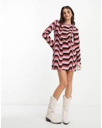 Mango - Long Sleeve Round Neck Swirl Printed Mini Dress - Lyst