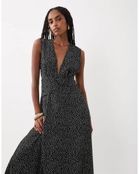 Vila - Maxi Jurk Met Gerimpelde Taille, Diepe V-Hals En Stippen - Lyst