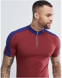 ASOS - Muscle Turtleneck T-shirt With Stretch And Zip And Contrast Panels - Lyst