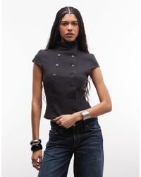 Weekday - High Neck Crinkle Double Button Up Top - Lyst