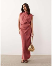 ASOS Pleated Embroidered Midi Dress in Green