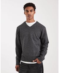 Only & Sons - Pull en maille brossée avec col v - gris foncé - Lyst