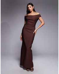 Vesper - Bengaline Off Shoulder Ruched Front Maxi Dress - Lyst