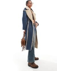 Daisy Street - Gabardina Vaquera Con Ribetes De Piel Sintética Y Bordes Deshilachados De - Lyst