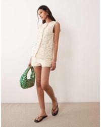 Miss Selfridge - Broderie Denim Shorts - Lyst