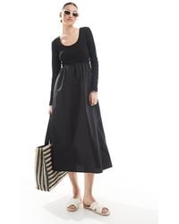 Threadbare - Long Sleeve Jersey Poplin Mix Midi Dress - Lyst