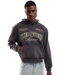 ASOS - Felpa Con Cappuccio Oversize Lavaggio Acido Con Stampa Frontale Sul Petto - Lyst