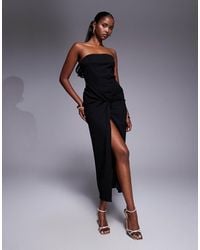 ASOS - Bandeau Twist Drape Front Midi Dress - Lyst