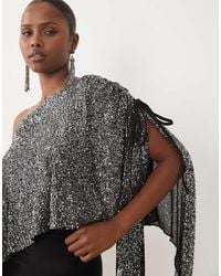 ASOS - Sequin Asymmetrical Off The Shoulder Cape Sleeve Top - Lyst