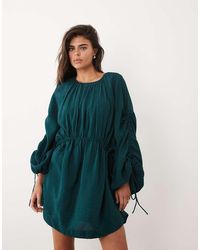 ASOS - Crew Neck Mini Dress With Ruched Waist Channel And Blouson Sleeves - Lyst