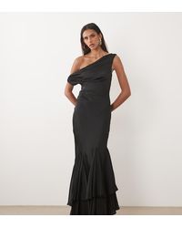 ASOS - Asos Design Tall Fallen Shoulder Midaxi Dress With Asymmetric Godet Hem - Lyst