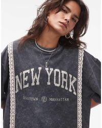 TOPSHOP - Graphic New York Lace Trim Oversized Tee - Lyst