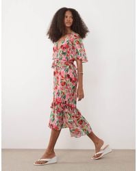 Hope & Ivy - Midi Tea Dress With Peplum Waist - Lyst