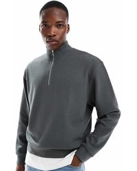 ASOS - Felpa Oversize Grigia Lavorata A Nido D'Ape Con Zip Corta E Scollo A Imbuto - Lyst