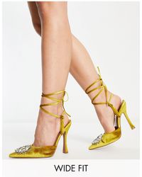 ASOS - Zapatos color ocre con tacón alto, diseño anudado a la pierna y abalorios percy - Lyst
