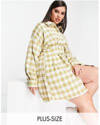 Missguided Shirt Dress With Pleated Waist - Green