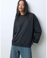 Miss Selfridge - Oversized Long Sleeve T-shirt With Lace Hem - Lyst