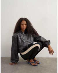 TOPSHOP - Faux Leather Oversized Zip Up Bomber Jacket - Lyst