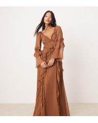 ASOS - Asos Design Petite Ruffle V Neck Long Sleeve Maxi Dress - Lyst