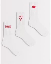 Pieces - 3 Pack Valentines Socks - Lyst