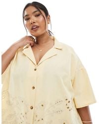 ASOS - Asos Design Curve Short Sleeve Shirt With Revere Collar With Broderie Detail - Lyst